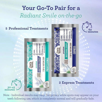 Achieve a Dazzling Smile with Gurunanda Whitening Strips - 7-Day Treatment for Sensitive Teeth (7 Packets, 2 Strips Each) - Non-Slip Technology for Easy Use